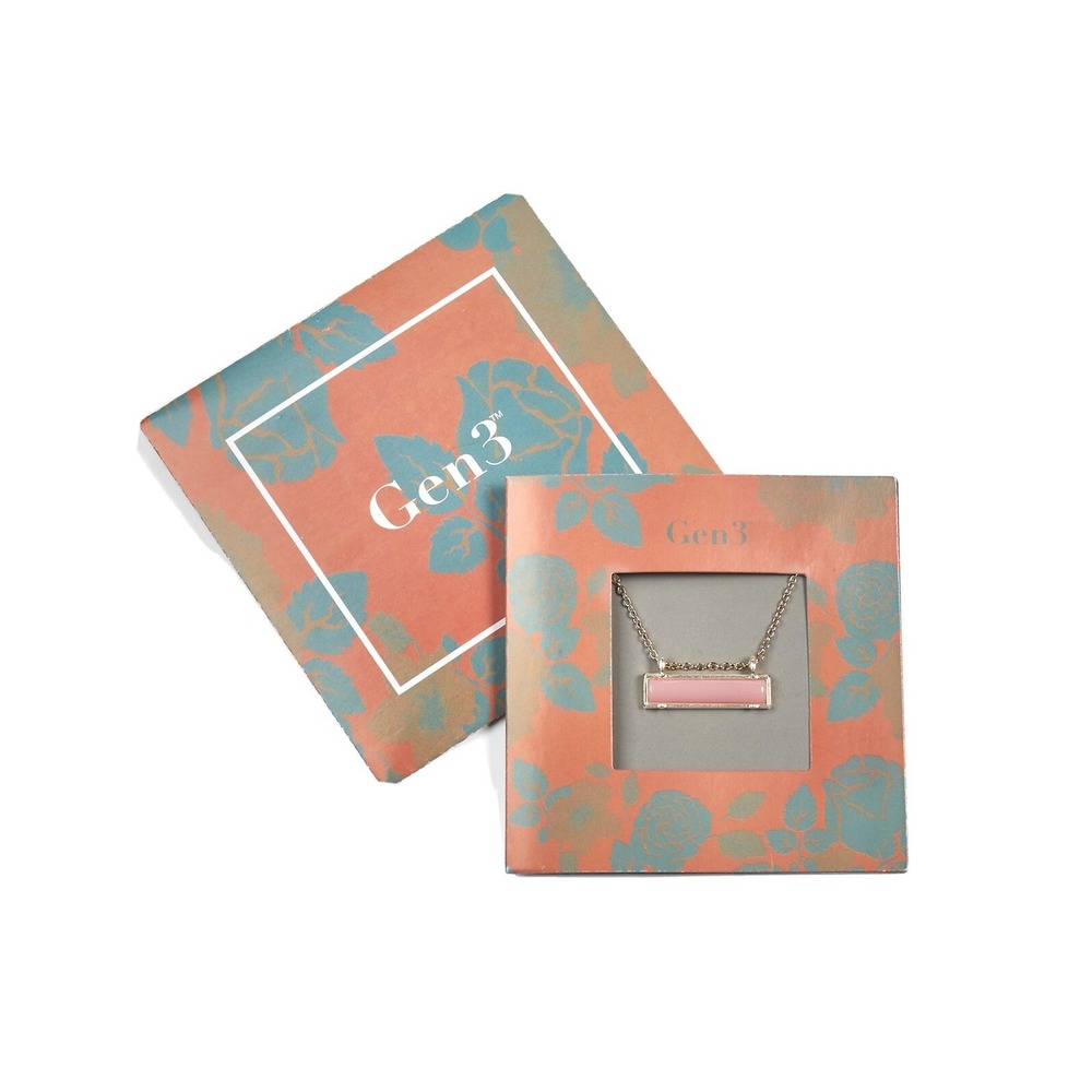 Gen3 Stella Pink Pendant Gold Bar Necklace - NEW $72 Retail, Free Shipping